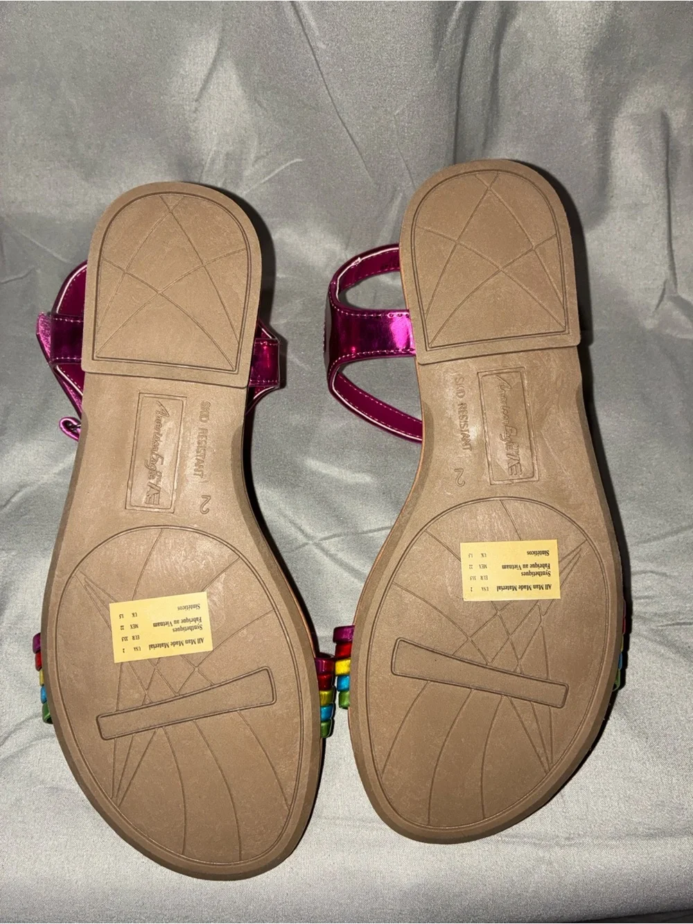 American Eagle Girls Metallic Pink Rainbow Strap Sandals